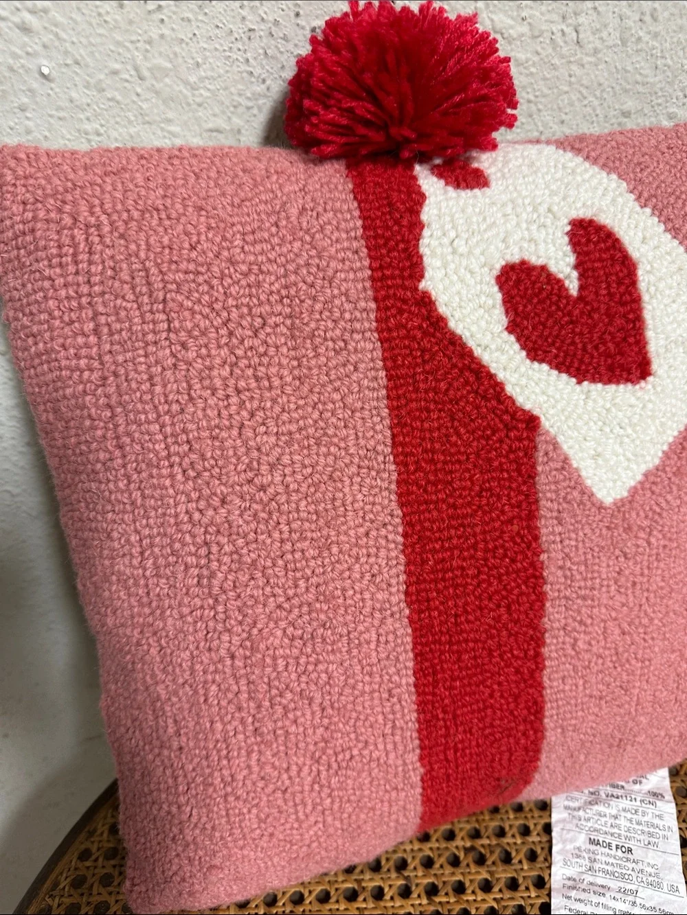 Valentine Pink & Red Heart Gift Tag Throw Pillow